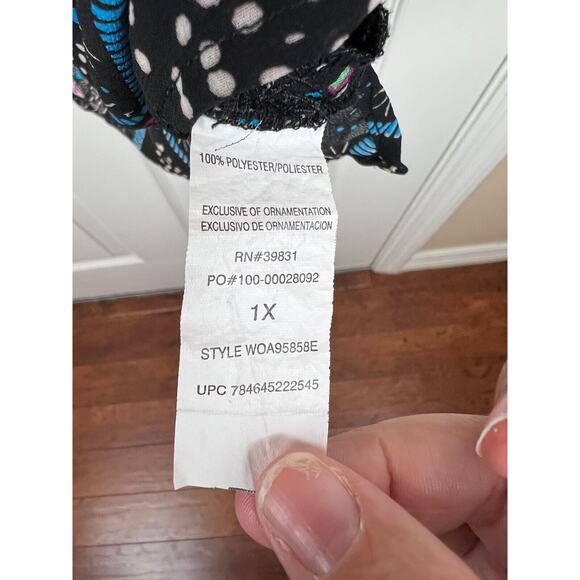 Democracy Sheer Black Blue Boho Print Chiffon Tassel Western Blouse 1X - Picture 10 of 11